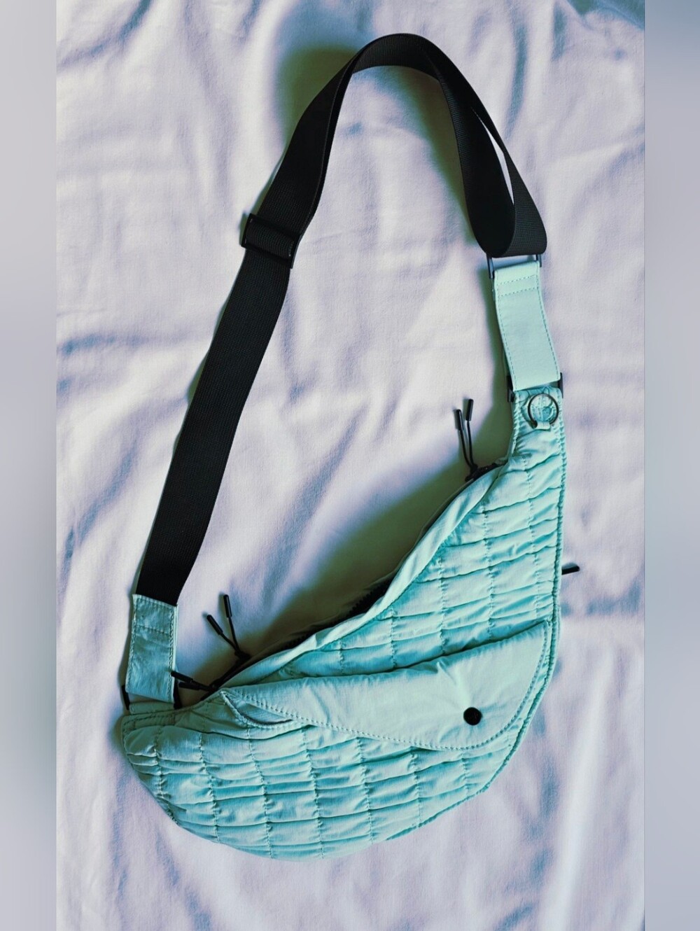 Sash Aqua Quilted Crescent Crossbody Sling Bag Lightweight NWOT